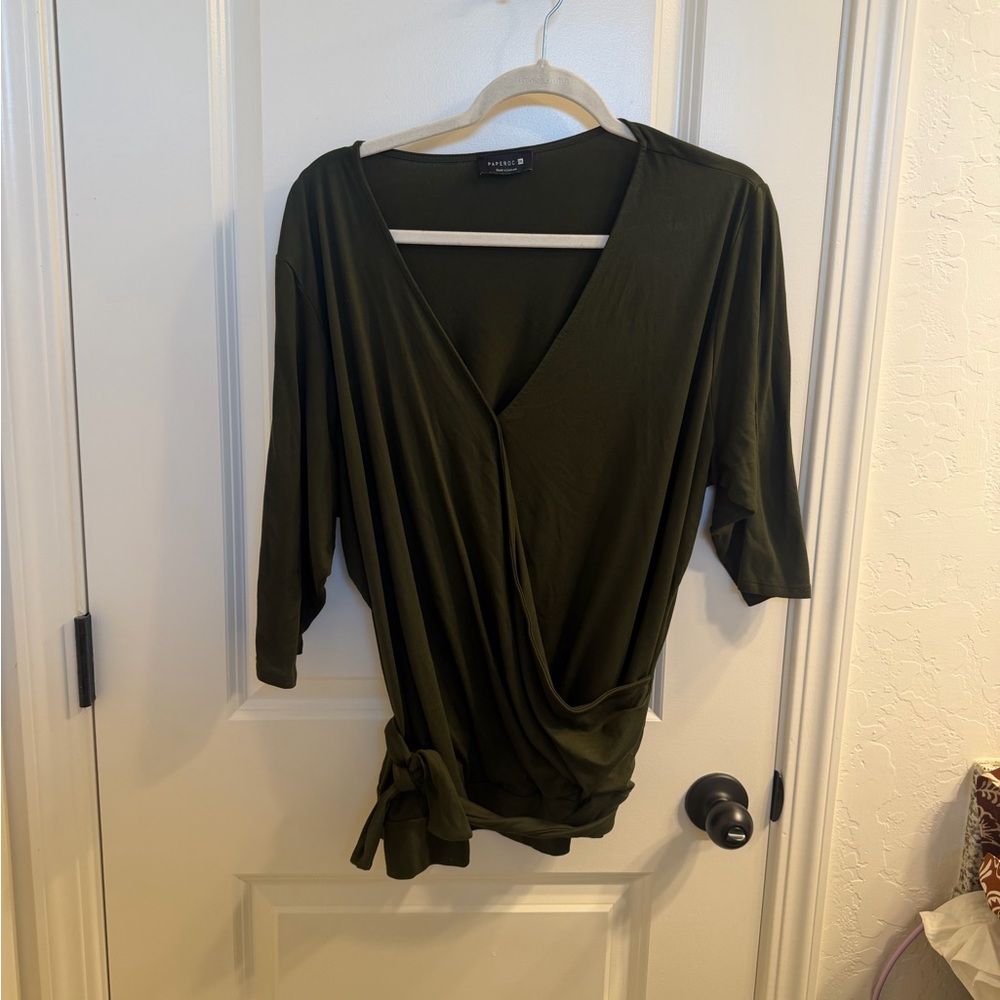 Olive Green Wrap-Style Women's Top